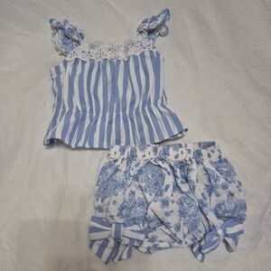 Iris & Ivy Striped Baby Outfit in Blue and White
